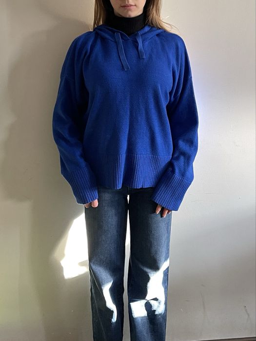 Синій светр з капюшоном XL, тепла кофта в гарному стані