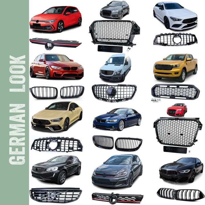 Peças Tuning BMW Audi Mercedes VW Porsche Pack M AMG S Line RS GTI Para-choques Grelhas Spoilers German Look
