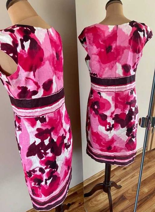40 42 len linien roz neon wzory quiosque sukienka midi modna wzory