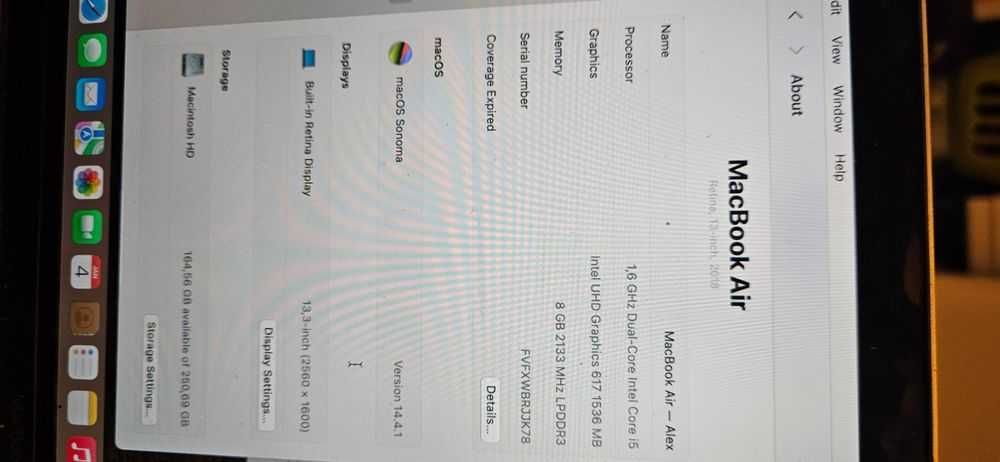 Apple MacBook Air intel i5 1,6 GHz RAM 8/256 Gb (A1932) RETINA