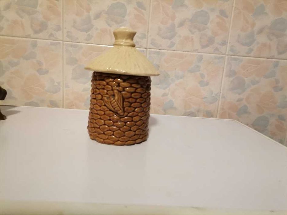 Pojemnik ceramiczny "Ul", brązowy, kremowy, PRL KG