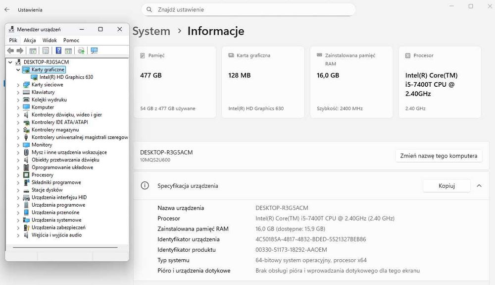 Stacjonarka Lenovo Thinkcentre M710q i5-7400T 16gb ram 512gb m2