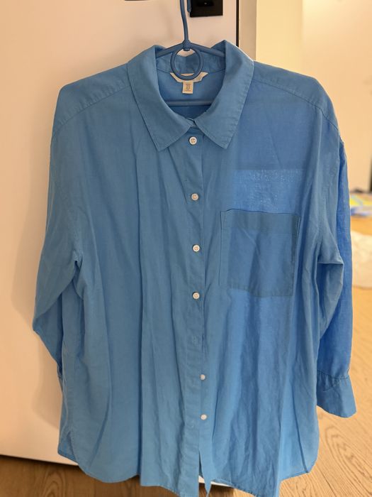 Лляна сорочка H&M блакитна oversize, розмір M