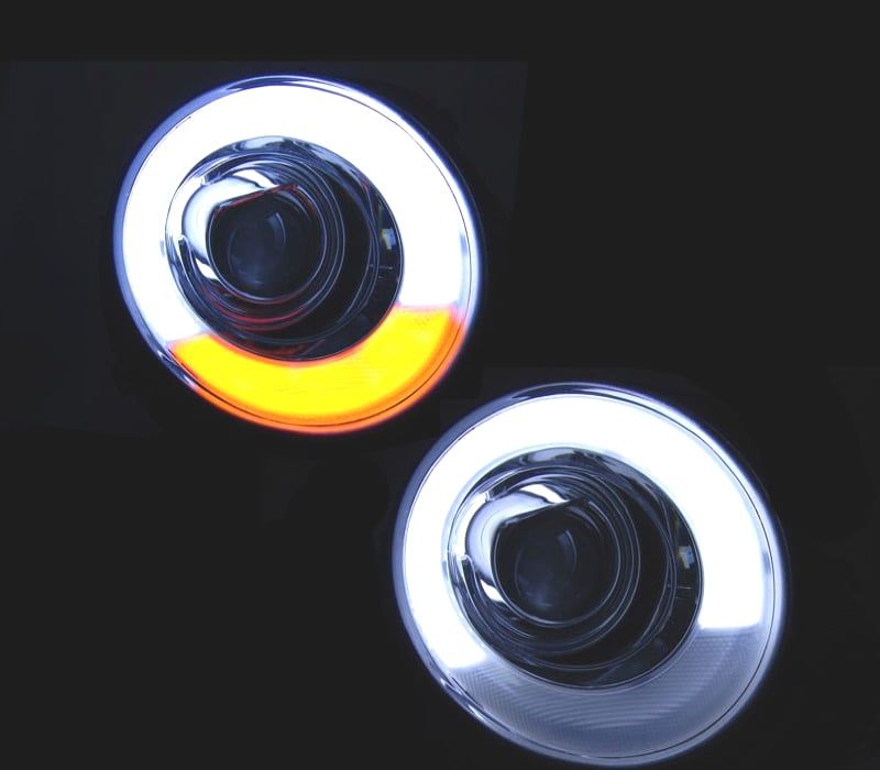 FARÓIS FRONTAIS PARA MINI COOPER R56 R57 06-10 TUBE LIGHT + PISCAS LED FUNDO PRETO