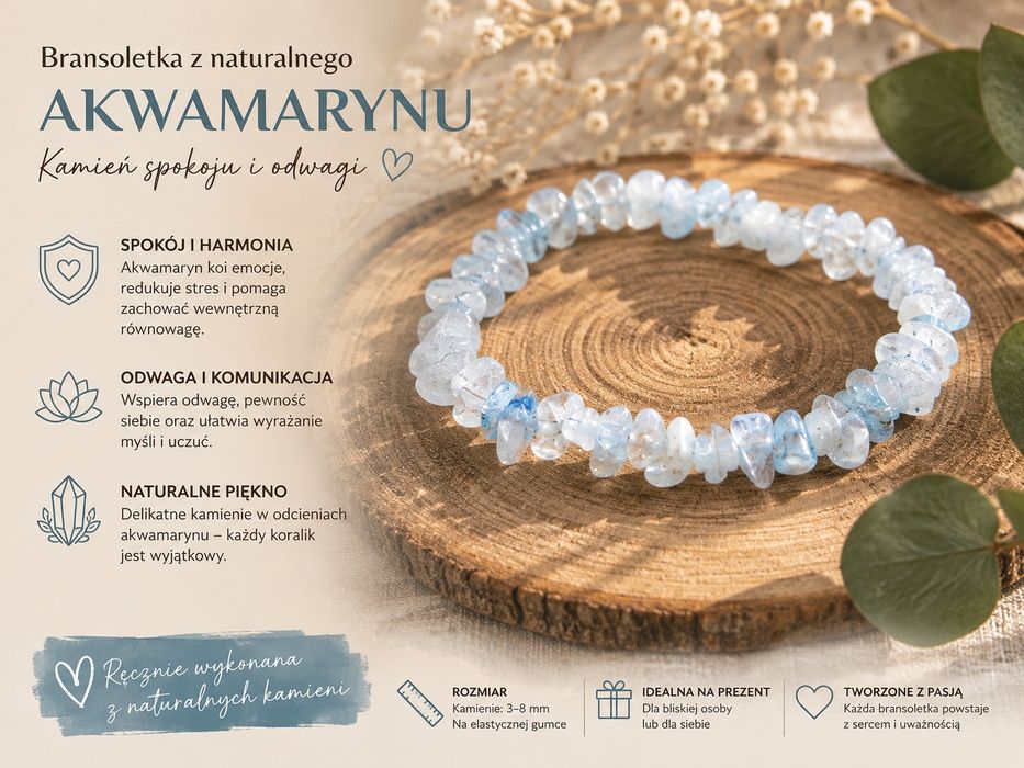 Bransoletka z naturalnego akwamarynu