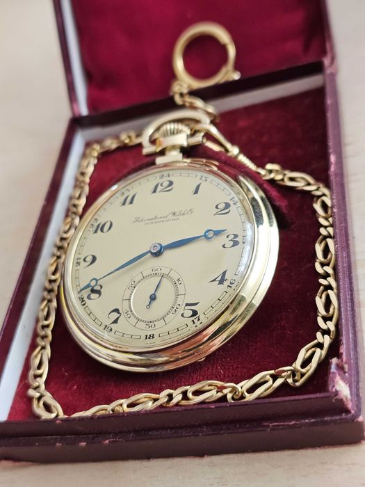 IWC Schaffhausen 51,00mm złoty 14k z 1929 roku + dewizka + pudełko