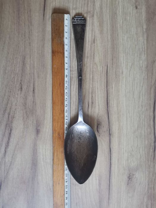 Stara przedwojenna wielka łyżka 27 cm, BM Domart GW. 10 lat, plater II RP