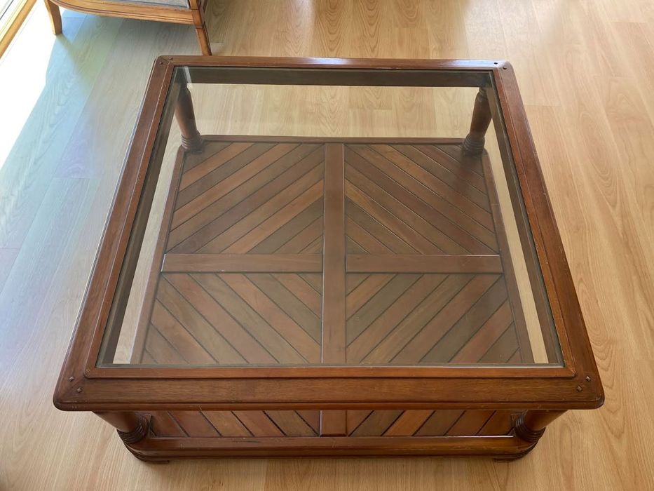 Mesa de apoio sala, madeira Cerejeira / Vidro Móveis  Brasão