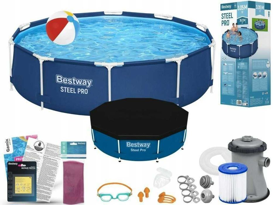 Басейн каркасний Bestway 305x76 см. 4678л. З накриттям і насосом-фільтром 12в1. Новий. Для дому та дачі. Каркасный бассейн