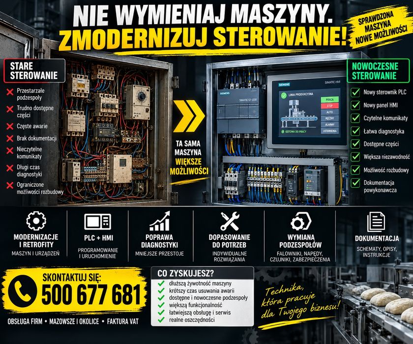 Modernizacja starych maszyn | Retrofit PLC + HMI | Automatyka