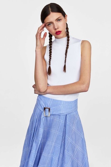 ZARA натуральная Ассиметричная юбка клеш в клетку