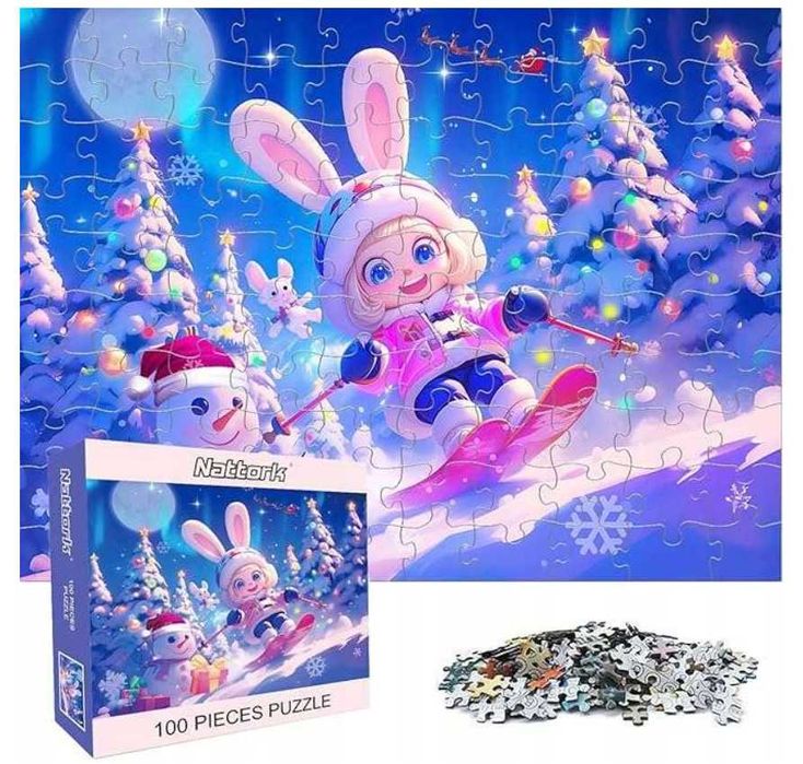 Puzzle dla dzieci 100 elementów - Dziewczynka na nartach