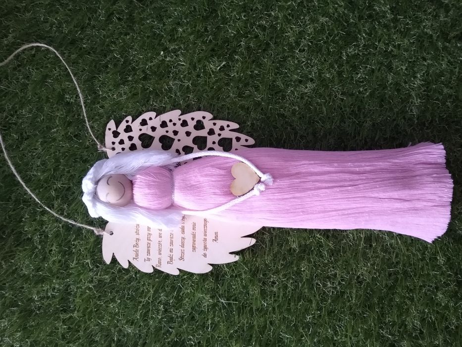 Zawieszka anioł makrama, Anioł komunia,pamiątka chrztu Świętego,