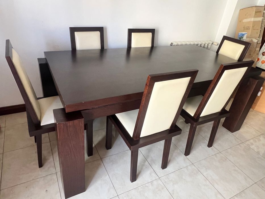 Móveis Sala Madeira Wenguê: Mesa + 6 cadeiras