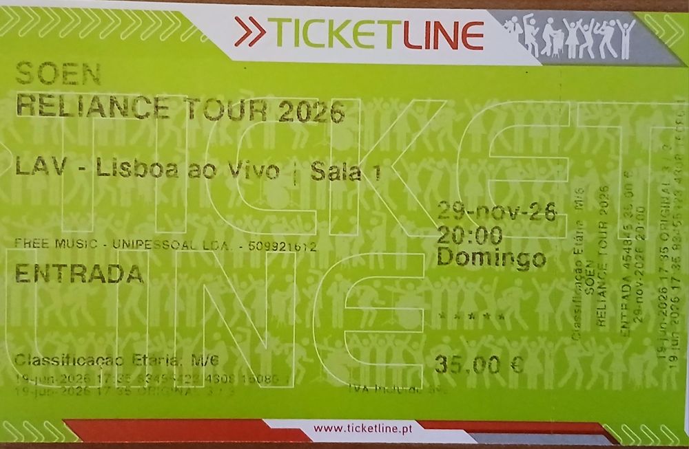Bilhete para Soen