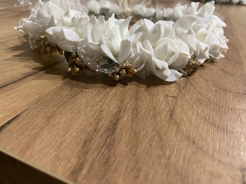 Nowy Wianek wianuszek komunijny biało zloty regulowany handmade