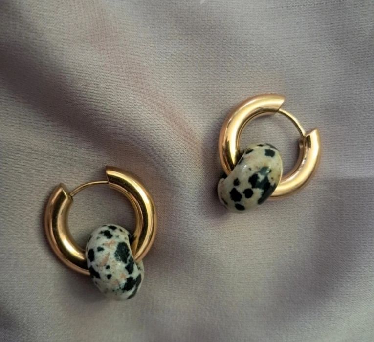 Kolczyki jaspis dalmatynski koła stal chirurgiczna