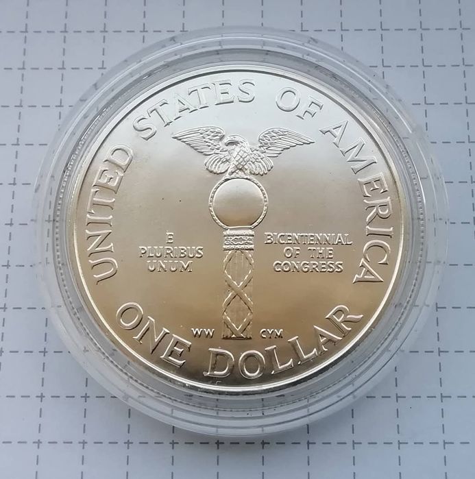 США 1 долар 1989р. (D). СРІБЛО. 200 років Конгресу. Денвер. Сертифікат