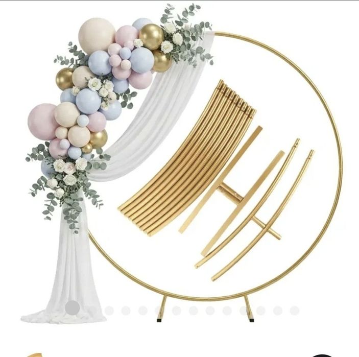 Balony Stelaż na balony 2m metalowy złoty