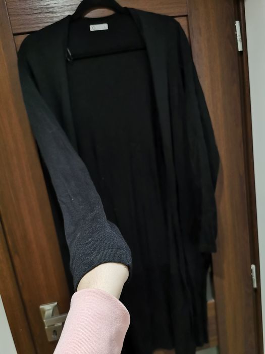 Czarny bawełniany kardigan narzutka sweter sweterek długi L 40
