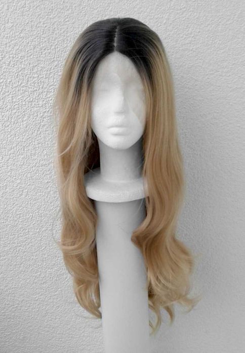 Lace Front peruka na co dzień ombre z odrostem brązowa blond wig fale