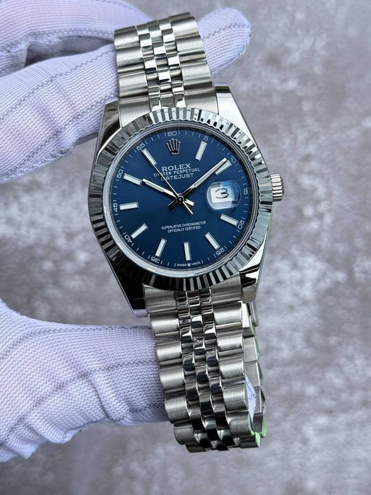 Швейцарские часы Rolex Datejust Silver-Blue. Топ качество