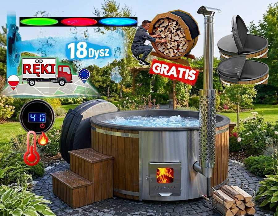 BALIA Ogrodowa Jacuzzi 200 cm PIEC WEWNĘTRZNY AKRYL 8 osob 18 DYSZ + GRATIS WIATA +Akcesoria