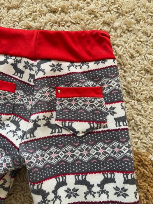 Теплі дитячі легінси/лосіни на флісі з новорічним принтом (Олені)