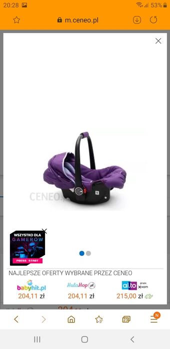 Fotelik samochodowy nosidełko Kinder kraft