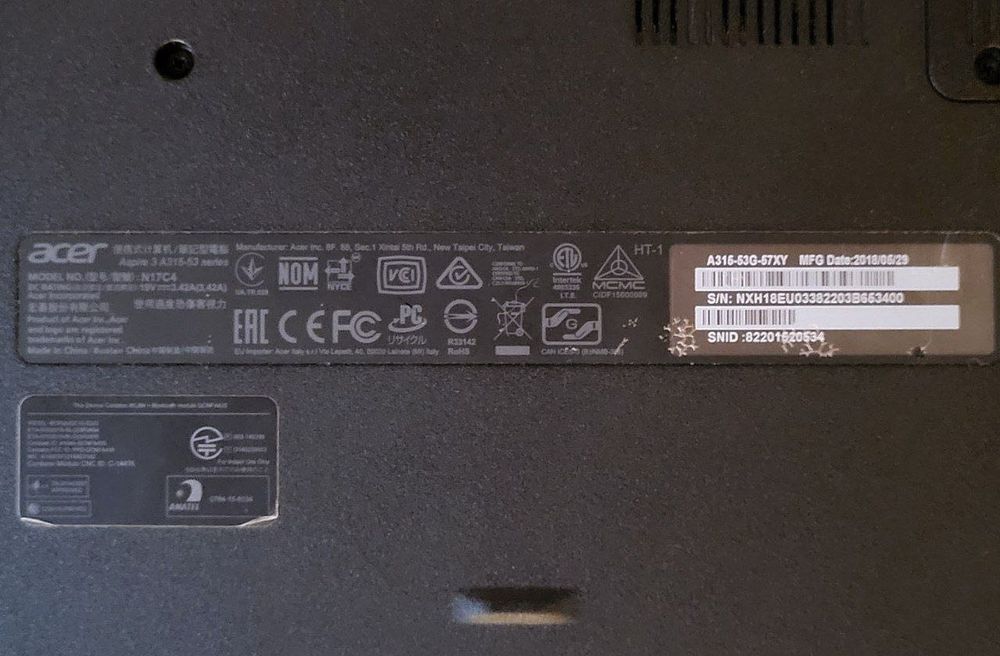 Ноутбук Acer a315-53g Intel Core I5-7200U 2,5-3,1 GHz, MX-130 2GB