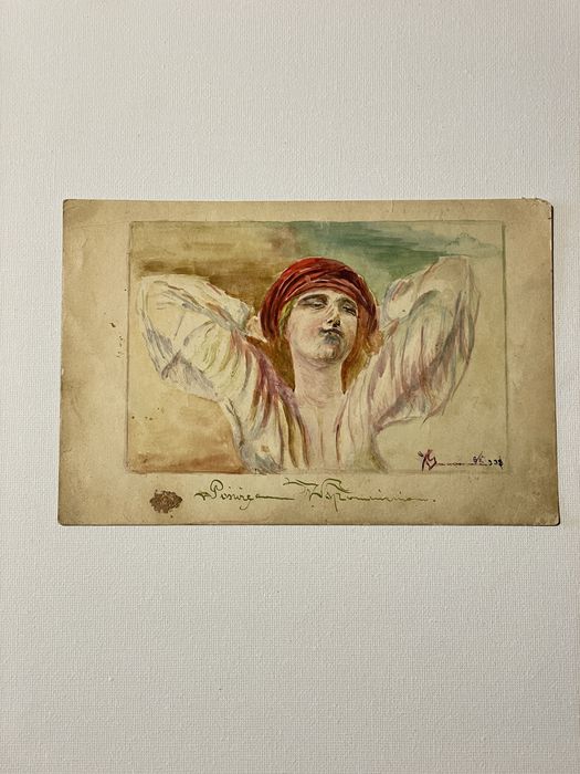 Akwarela 1933 r. Reprodukcja pracy P. Stachniewicza pt. „Tęsknota”.