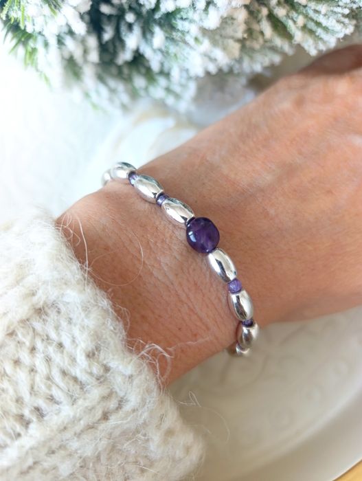 Bransoletka z naturalnych kamieni hematy i ametyst