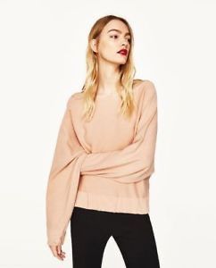 Bluza ZARA sweter brzoskwiniowy M pudrowy morelowy bufki jesien
