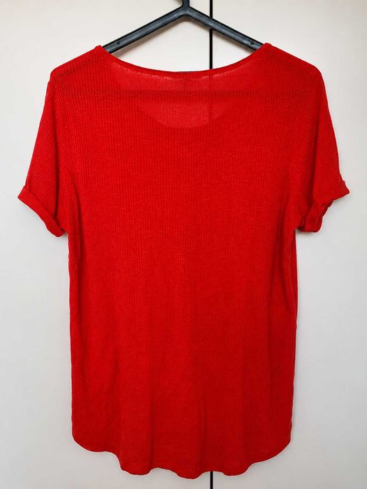 Blusa Manga Curta Canelada Vermelha - Massimo Dutti
