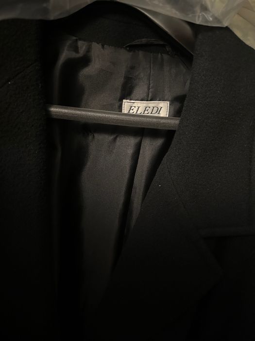 płaszcz męski ELEDI klasyczny długi czarny flausz