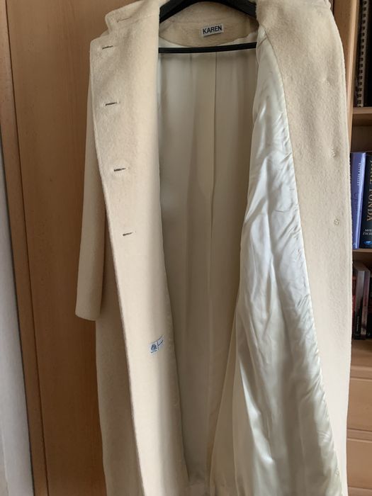 Płaszcz wełna 100% oryginalny kremowy długi