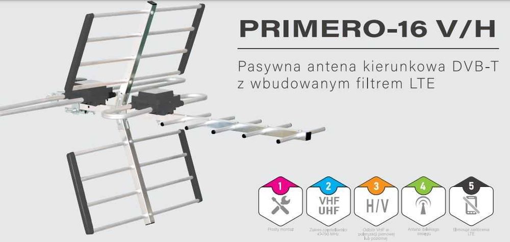 Mocna ANTENA Kierunkowa DVB-T2 MUX8 Filtr LTE 4K Pasywna