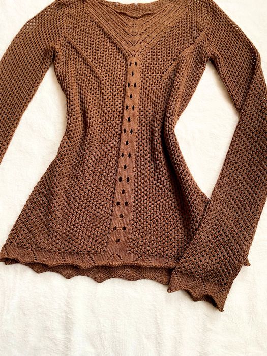 Jasna brązowa ażurowa bluzka długi rękaw S 36 M 38 guess vintage 00s