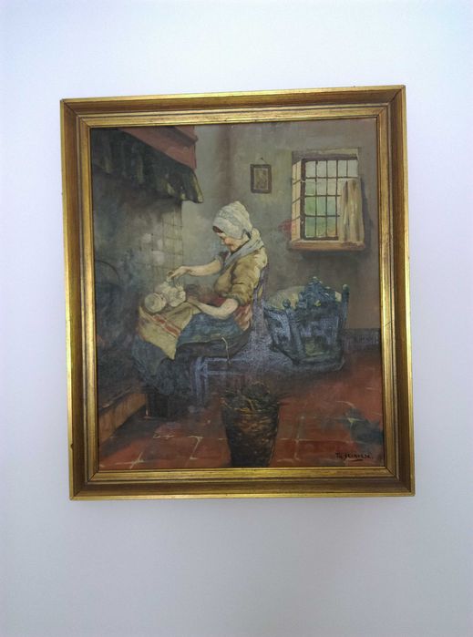 Obraz olejny stary Madonna niderlandzki złocona rama