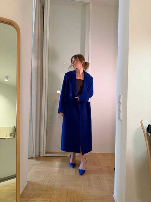 Синє пальто з вовною та кашеміром