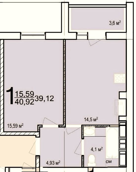 В продаже 1 ком квартира  40.92м² ЖК Пиичка ул.Барабашова 14.L