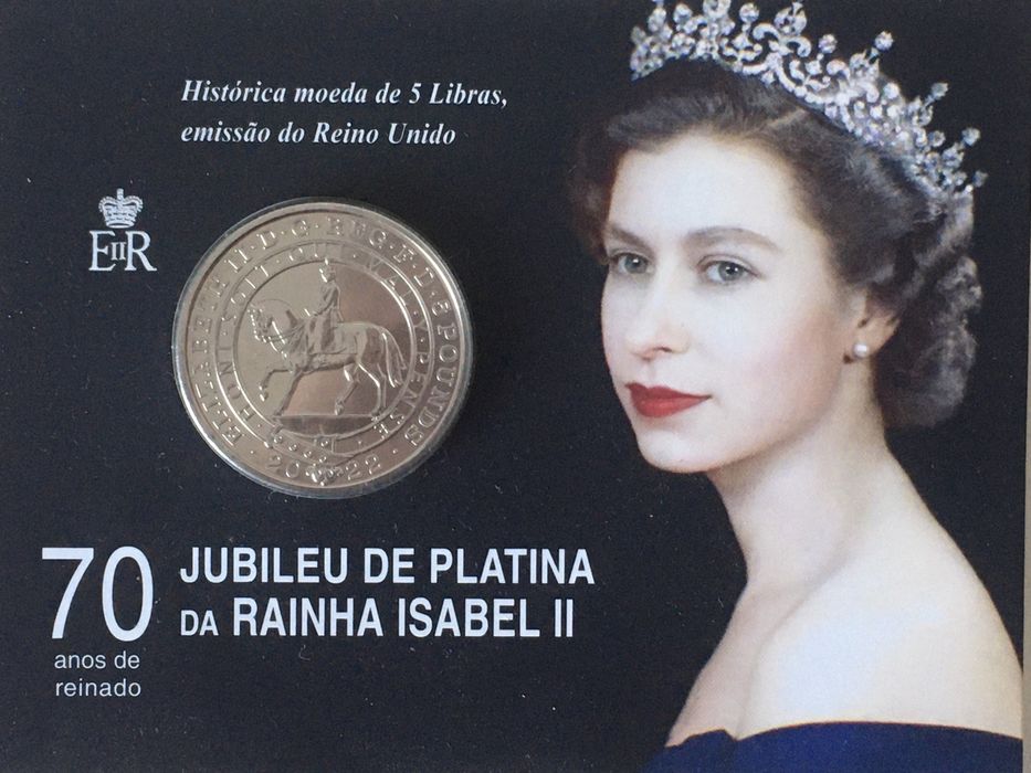 5 libras comemorativas 70 anos jubileu de platina rainha Isabel II