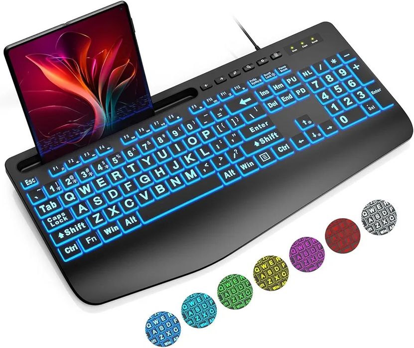 Klawiatura podświetlana RGB z uchwytem na telefon  USB