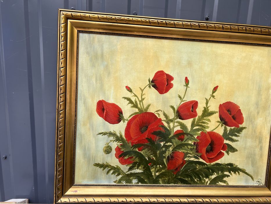 Obraz na płótnie czerwone maki duży złota rama kwiaty