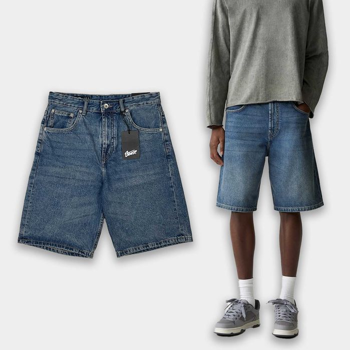 Джинсові шорти PULL&BEAR Baggy Fit (S, M) Темно-сині Чоловічі Широкі Скейтерські Беггі На Літо Нові Оригінал