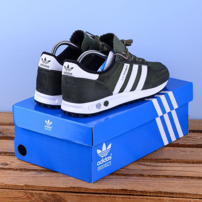 (2347) Кросівки Adidas LA Trainer хакі з білою підошвою (41-46)
