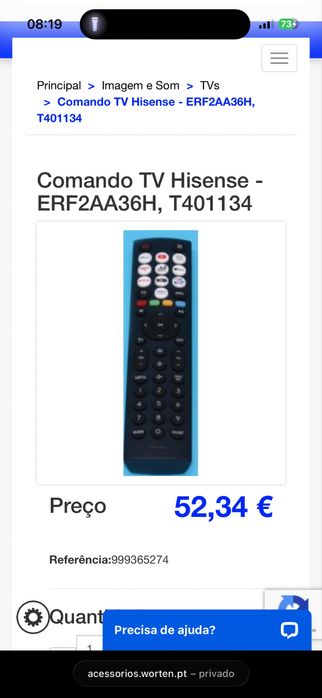 Comando original Tv Hisense n. ERF2AA36H com controle por voz