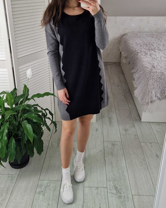 Samsoe samsoe szara sukienka sweterkowa długi sweter wełniana wełna S