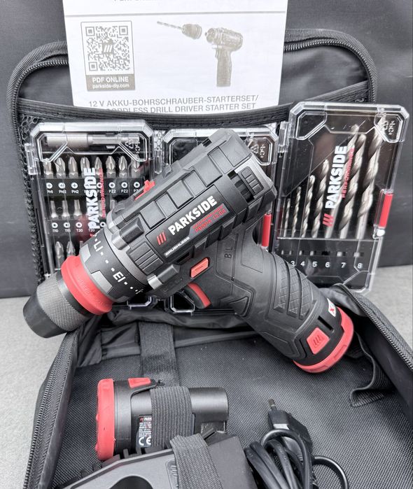 Wiertarko-Wkrętarka Parkside Performance PBSPA 12 E4+Akcesoria.