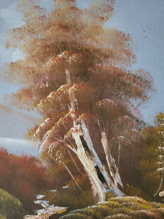 Obraz olejny "Brzozy", w drewnianej ramie.